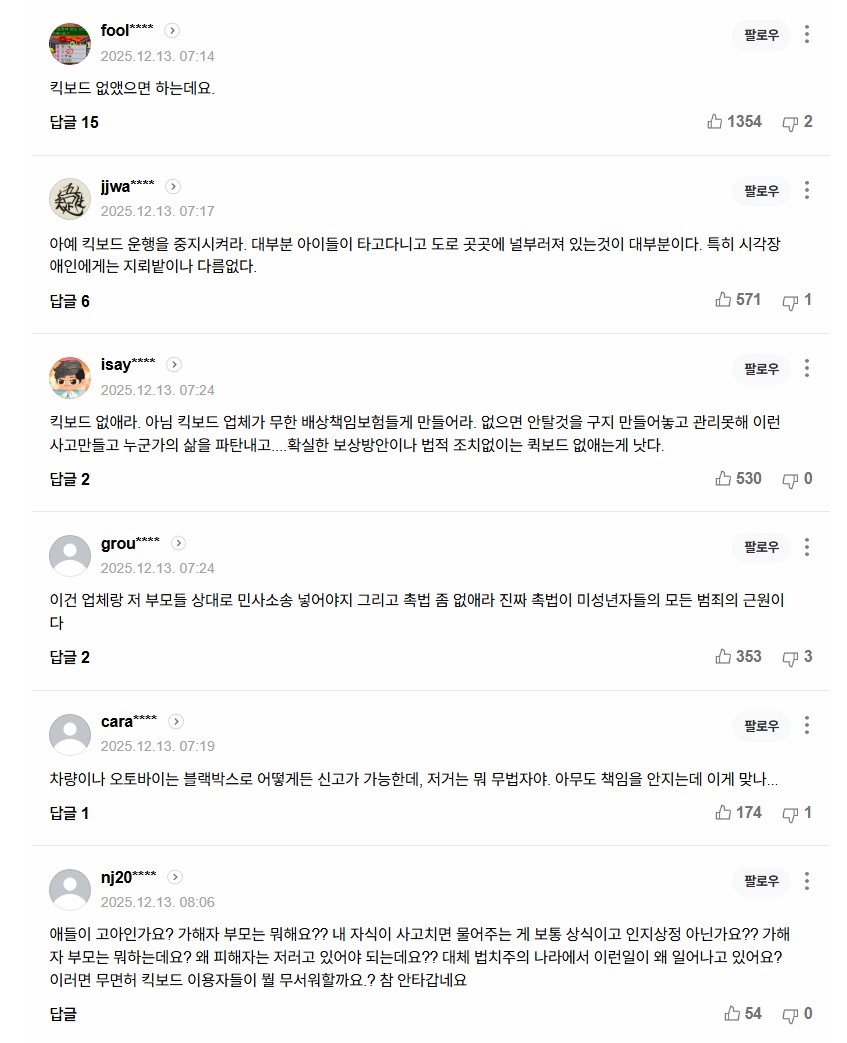 퀵보드 사고에 대한 대중의 여론
